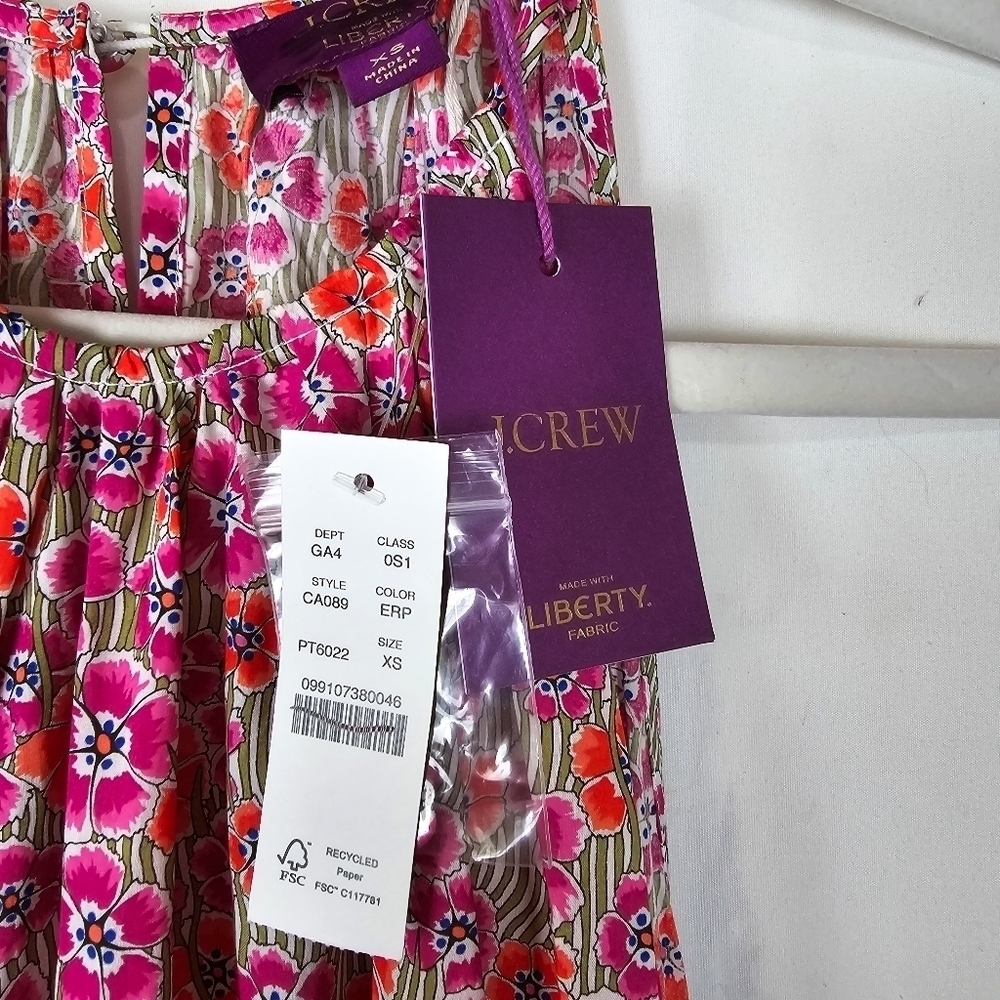 J. Crew Tie-Waist Halter Dress Liberty Ellie Fabric Ellie Ruth Pink Midi Dress - Picture 6 of 13